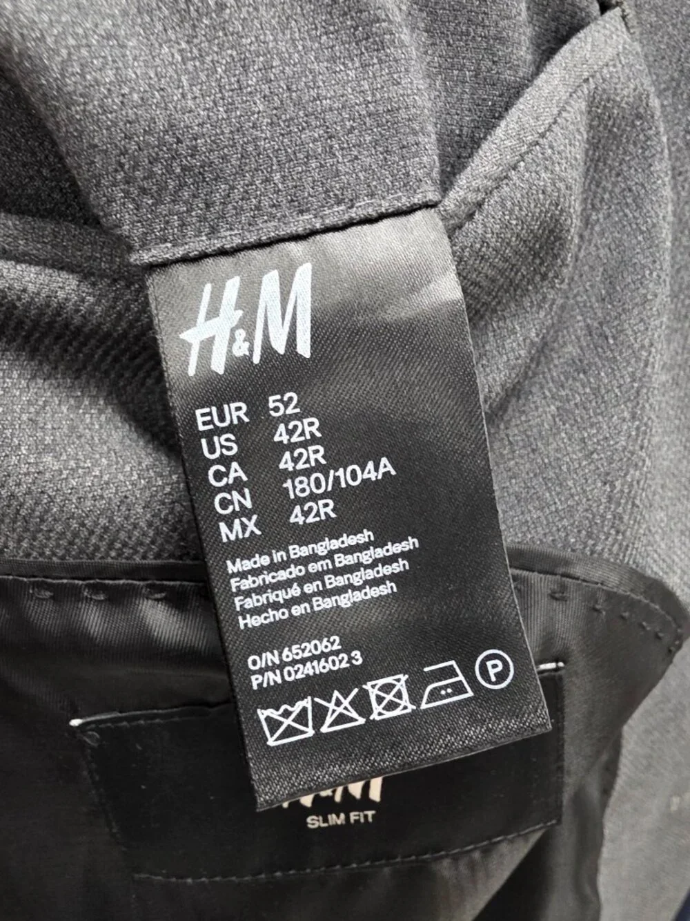 H&M 42R Gray Blazer Sport Coat Jacket 2-Button Solid W881